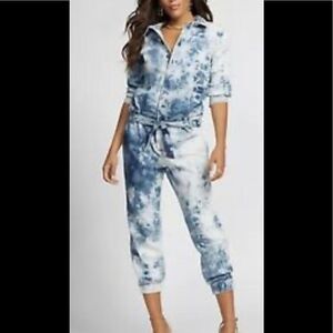 Gabrielle Union NY&Co Tie-Dye Denim Jumpsuit Chambray & Navy Blue Size Large